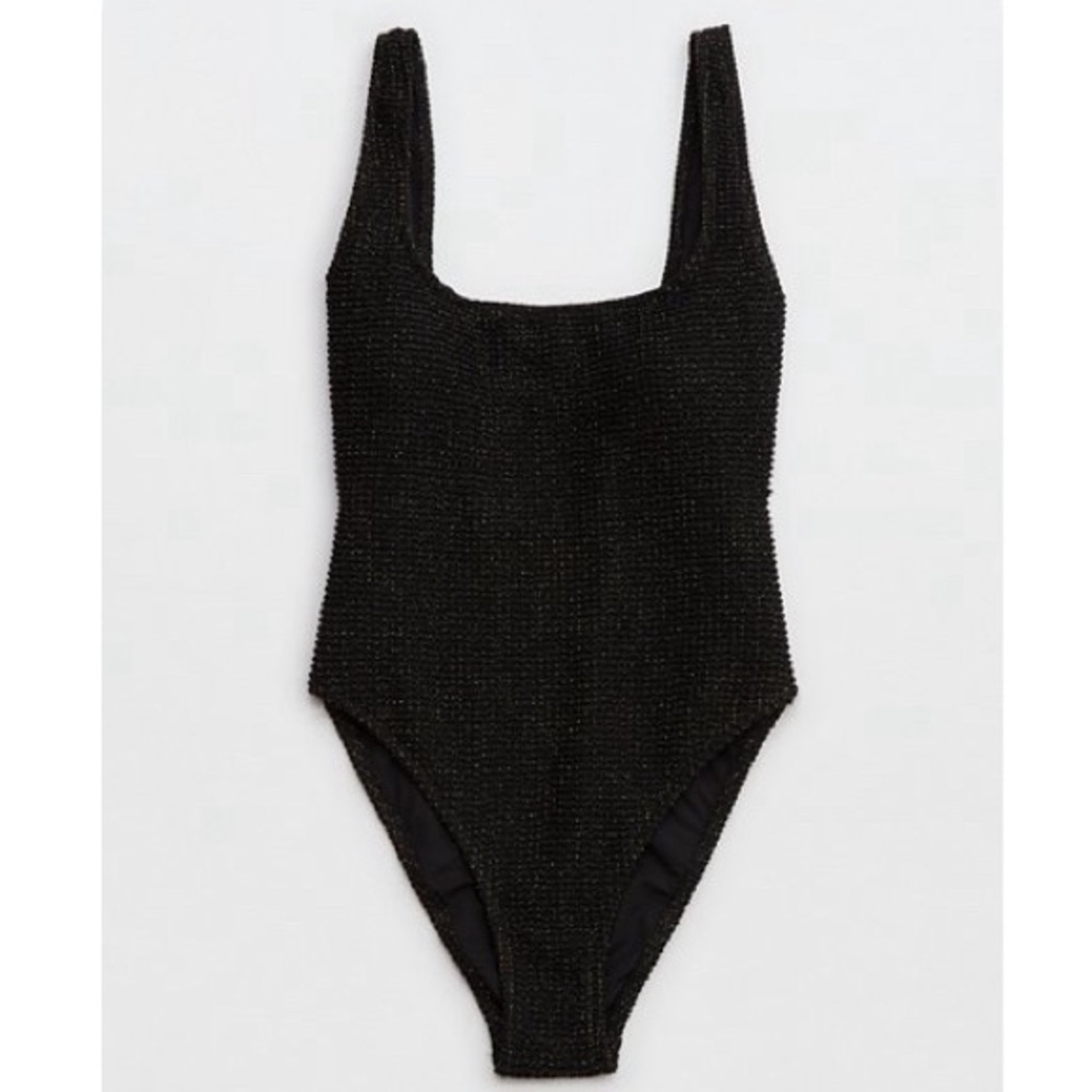 Aerie one piece crinkle black swimsuit